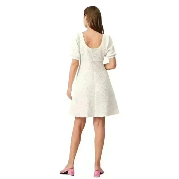 Rihoas Women's Off White Poly The Argyle Embossed Mini Dress NEW - Picture 4 of 16